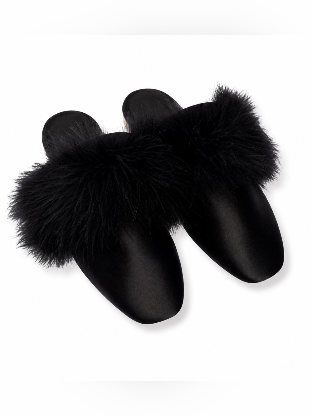Sleeper Manon Black Feather Trim Satin Mule Slides EU 38 NEW
